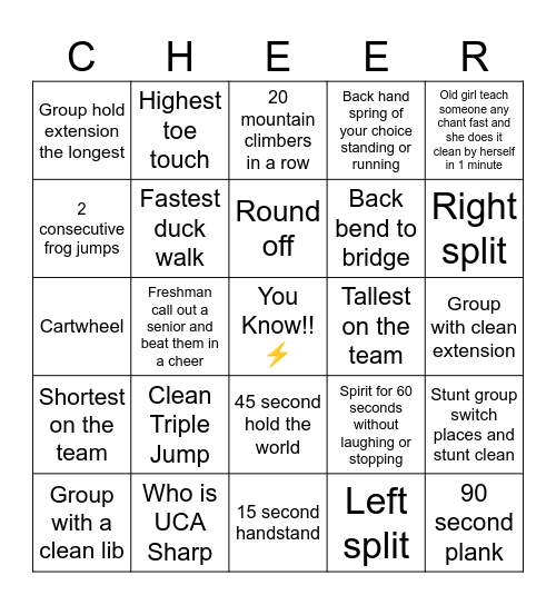 CHS Cheer Bingo Card