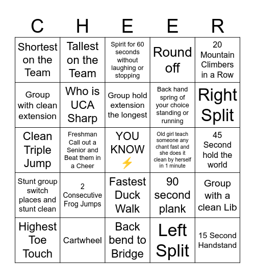 C H S CHEER Bingo Card