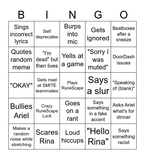 Justin Bingo Card