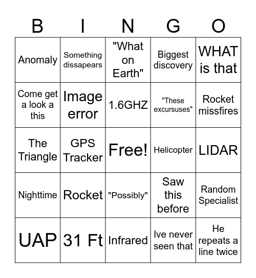 Alien Bingo Card