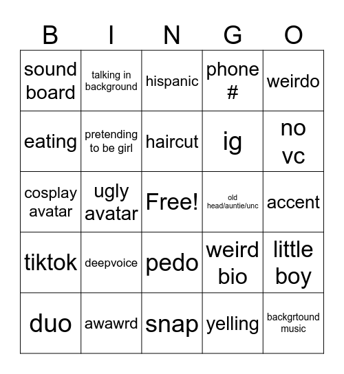 nighebors Bingo Card