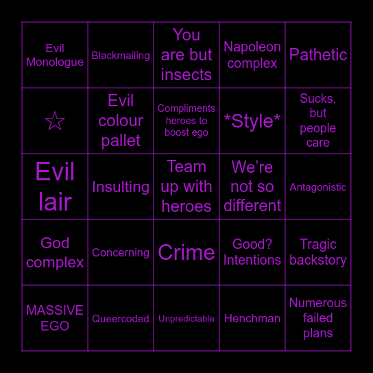 VILLAIN BINGO Card