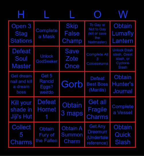 Hollow Knight Bc Fun: GORB Bingo Card