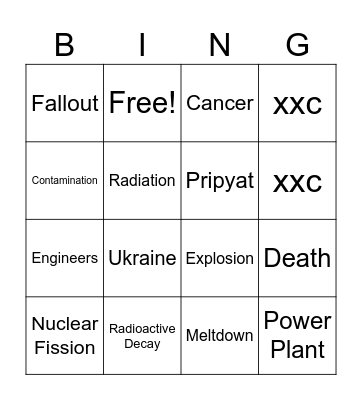 Chernobyl Bingo Card