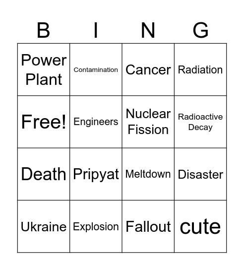 Chernobyl Bingo Card