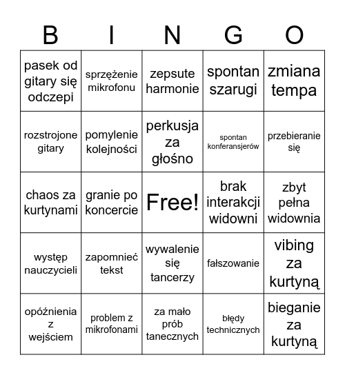 koncertowe bingo Card