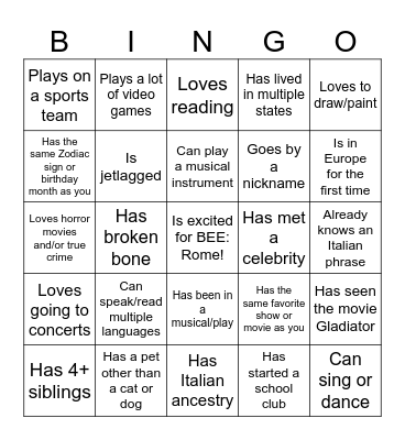 Find someone who... Bingo Card