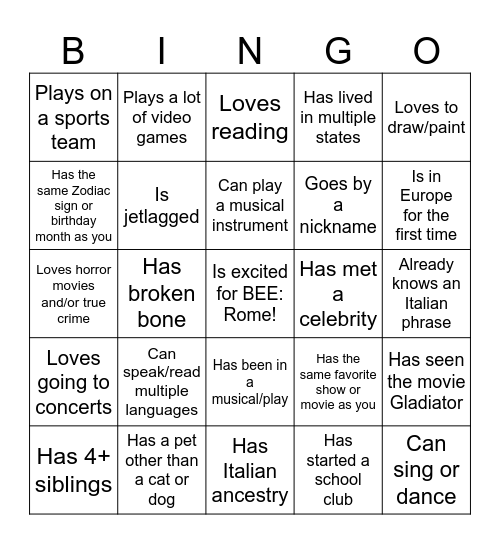 Find someone who... Bingo Card