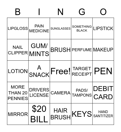 WHAT'S IN MY PURSE Bingo Card