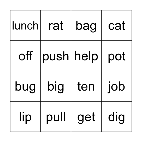 Short vowels BINGO Card