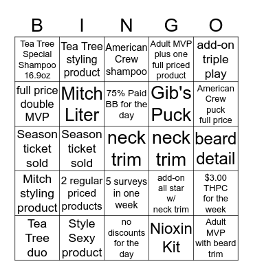 Retail & Back Bar Bingo Card