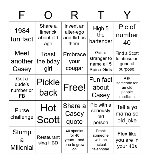 Birthday Bingo Card