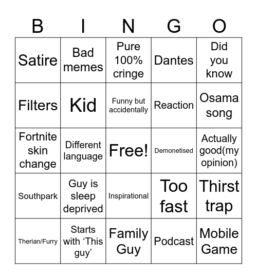 Untitled Bingo Card