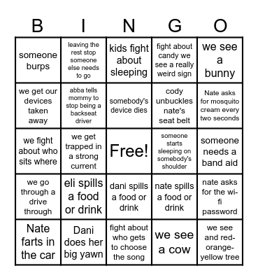 Road Trip Bingo Card