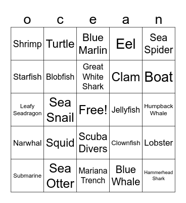 Ocean Bingo! Bingo Card