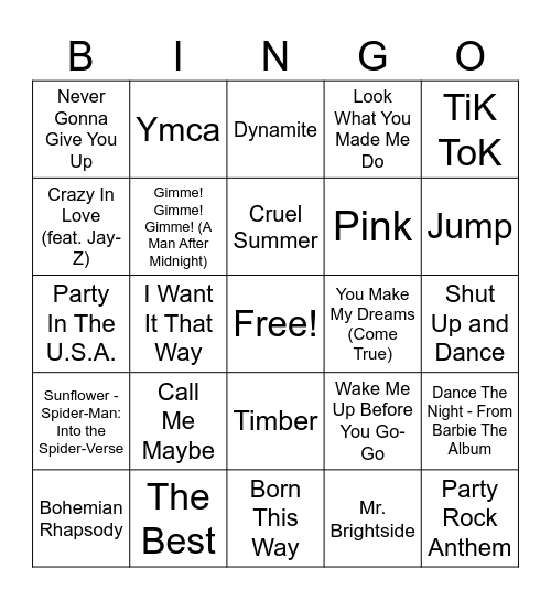 Music Bingo at OTLBC Bingo Card