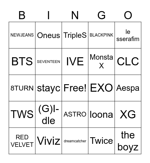 kpop Bingo Card