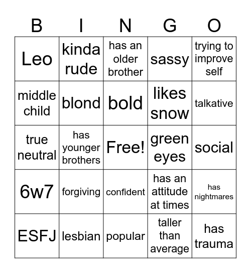 Frost Bingo Card