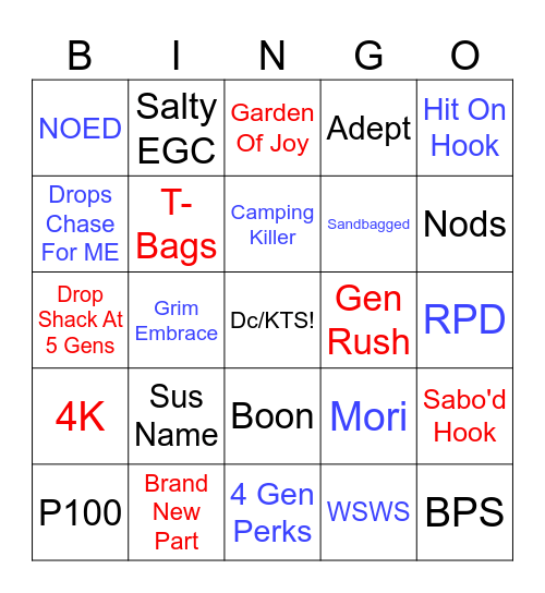 Dead By Daylight Bingo Card