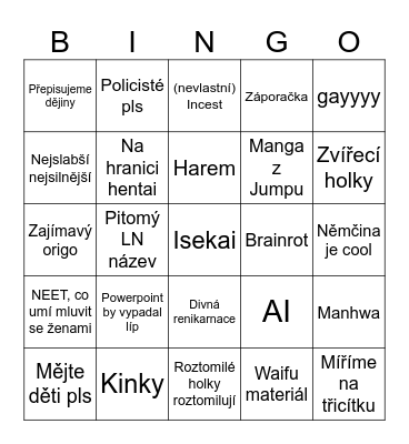Bingo Letní Anime Sezóny 2024 Bingo Card