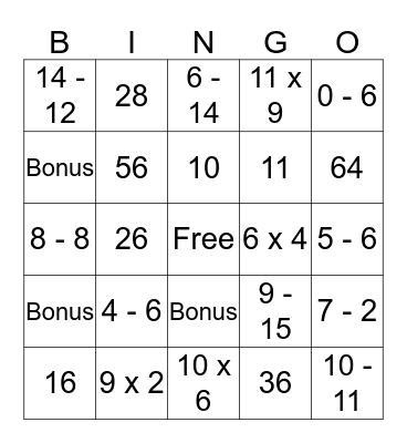 Multiplication and Subtraction By: HALEEMAH Bingo Card
