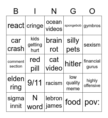 blind react instagram bingo Card