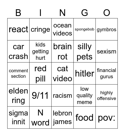 blind react instagram bingo Card