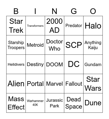 Sci-fi Costume Bingo Card