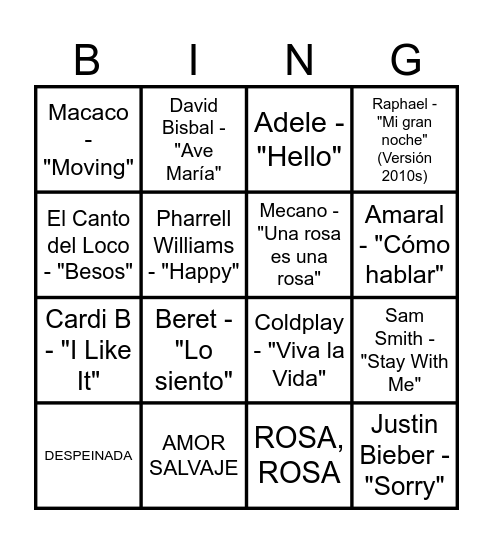 BINGO MUSICAL Bingo Card
