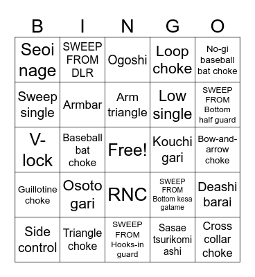 BJJ Bingo Card