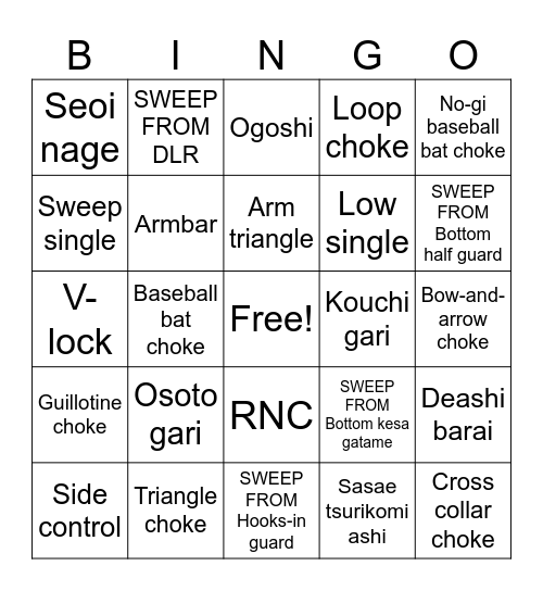 BJJ Bingo Card