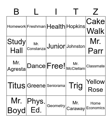 Class of 1969 Bingo Card