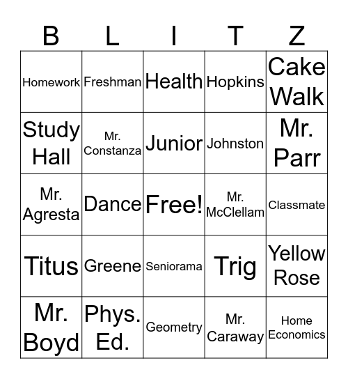 Class of 1969 Bingo Card