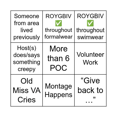 MISS VA USA 2024 Bingo Card