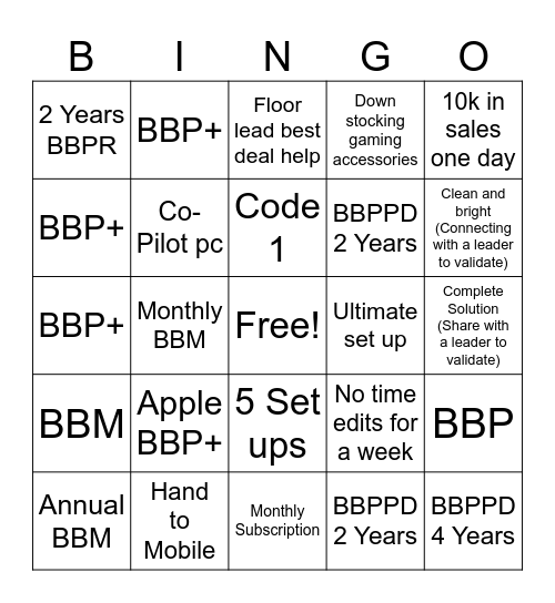 Titans BBM and BBP Bingo Card