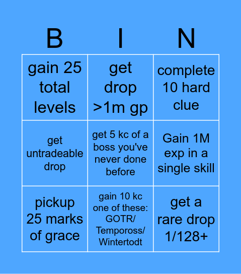 100M Prize Bingo Card