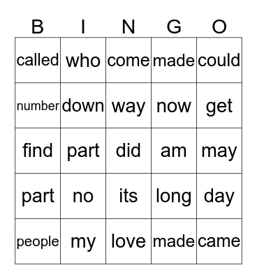Lists 16-20 Bingo Card