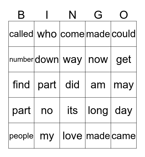 Lists 16-20 Bingo Card