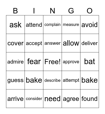 Regular Verbs Bingo Card