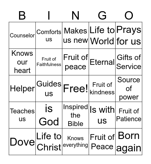 SPIRIT Bingo Card