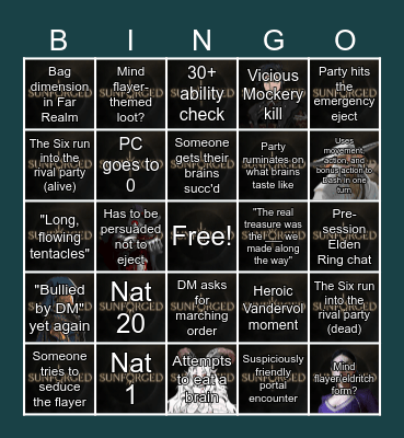 Sunforged Episode 31: Into the Bag Zone Bingo Card