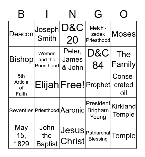 PRIESTHOOD Bingo Card