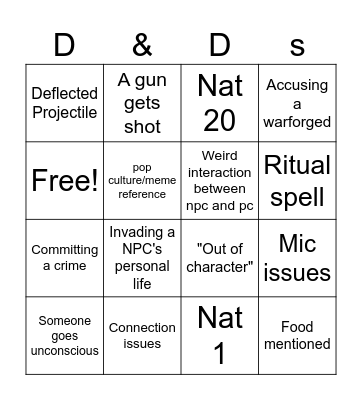 DnD Bingo Card