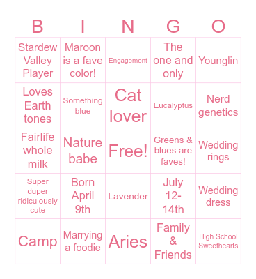 Bridal Shower Bingo! Bingo Card