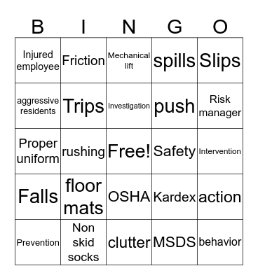 Safety Bingo Card