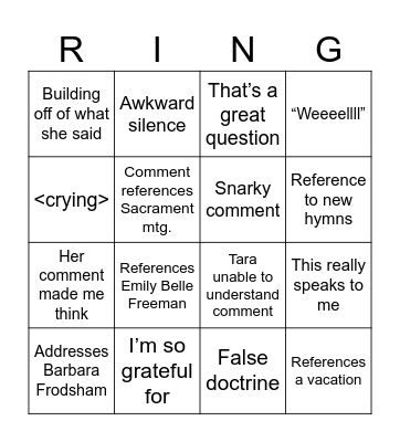 RINGO Bingo Card