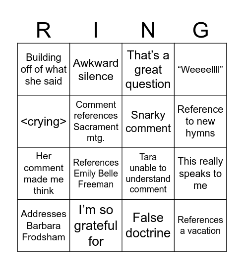 RINGO Bingo Card