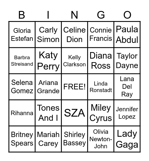 Female Artists Bingo Card
