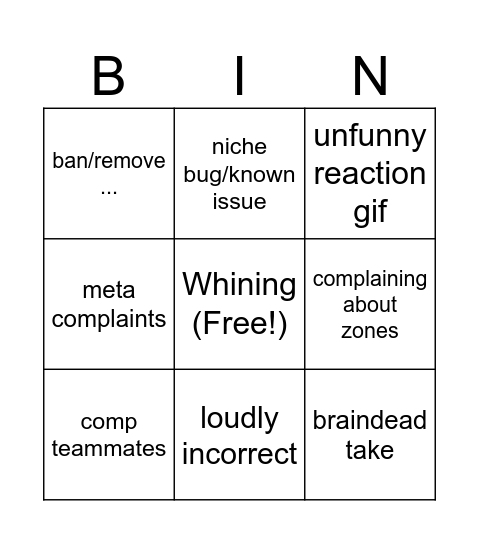 Oomfie Bingo Card