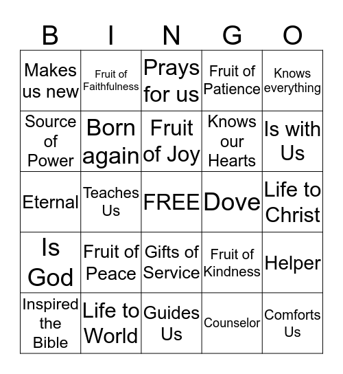 SPIRIT Bingo Card
